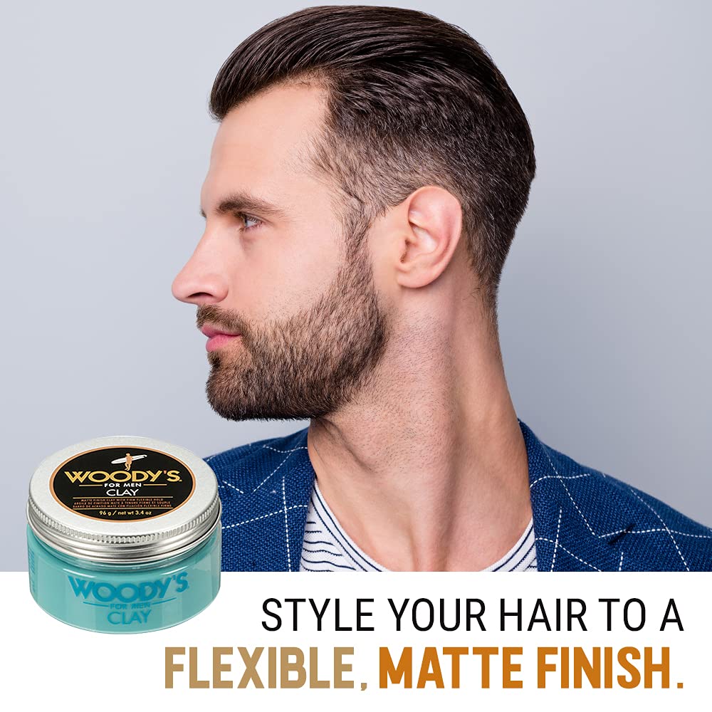 Woody's Premium Hair Clay for Men – Matte Finish, Strong Hold & Texture (3.4 oz)