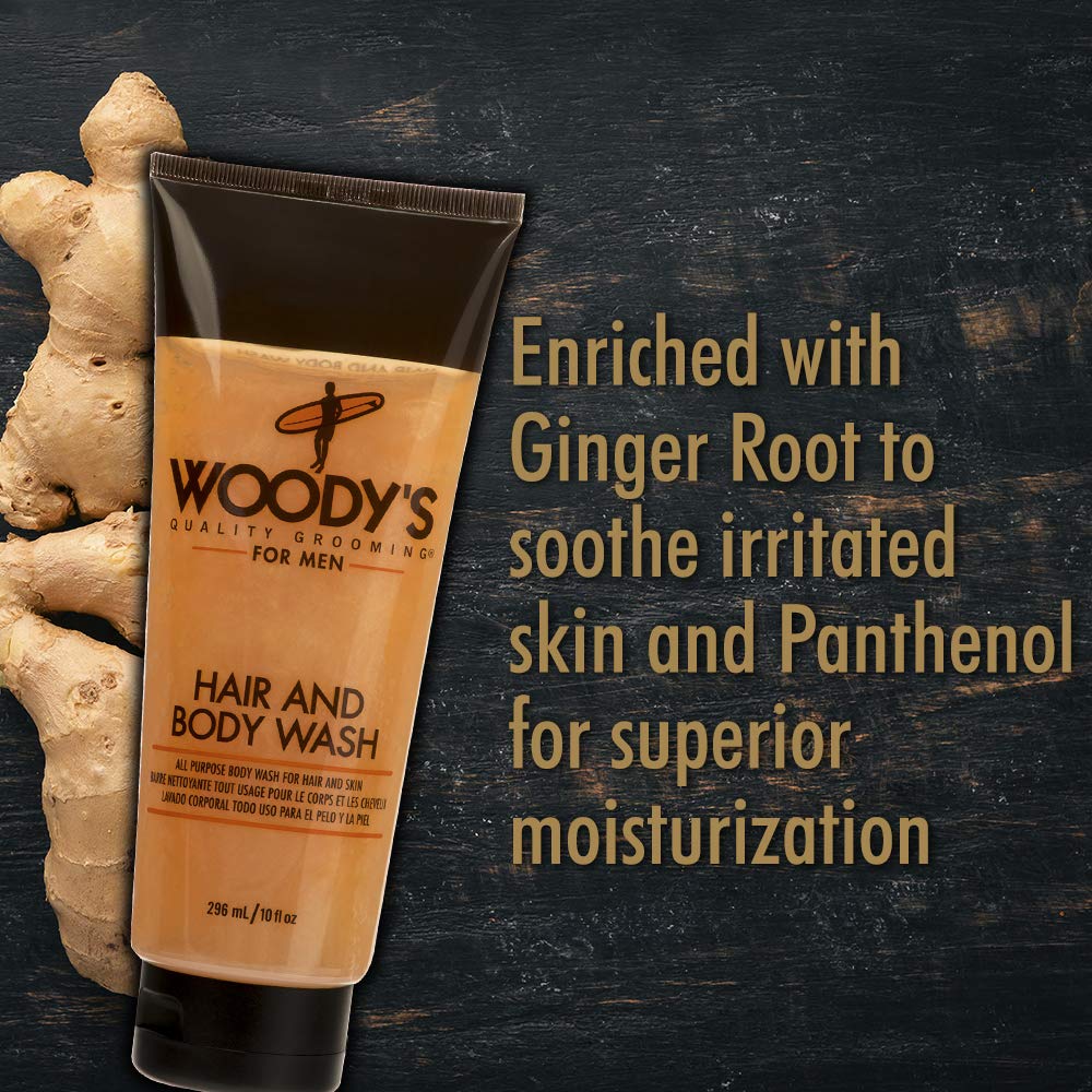 Woodys 2-in-1 Hair & Body Wash for Men - Sulfate-Free Cleanser for Deep Cleansing & Hydration (10 oz) - 2 Pack