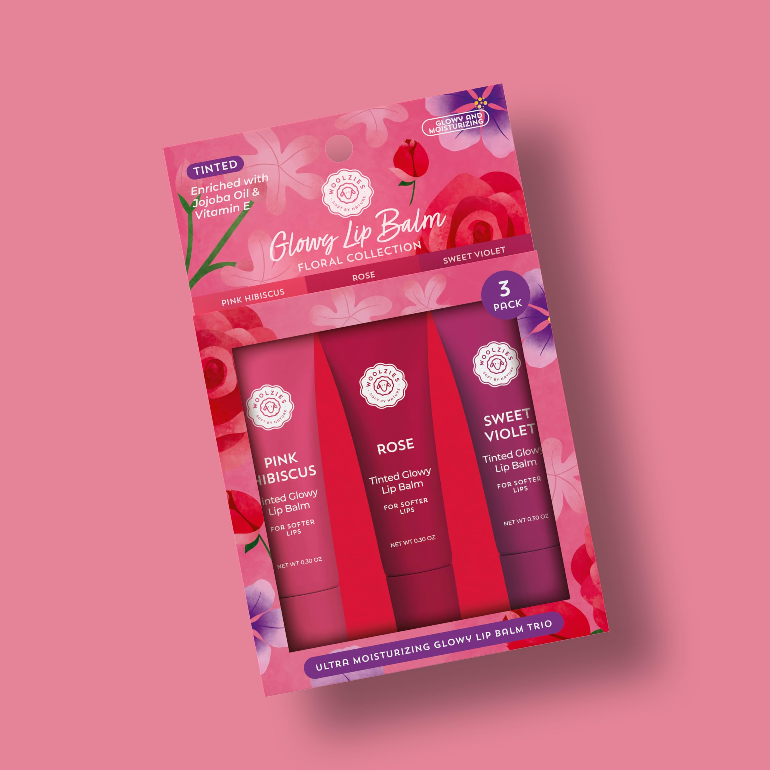 Woolzies Tinted Glowy Lip Balm Trio – Natural Hydration (3 Pack)