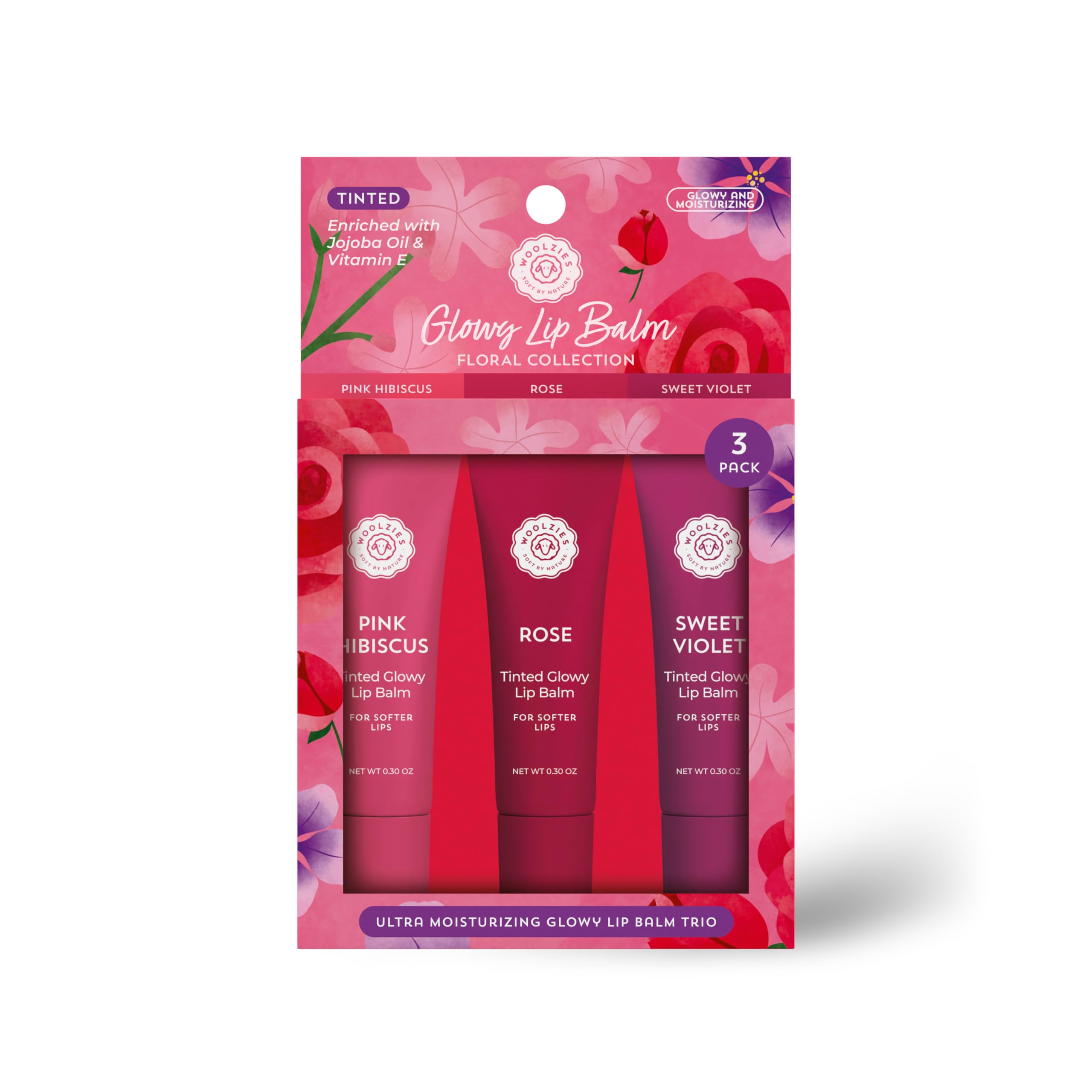 Woolzies Tinted Glowy Lip Balm Trio – Natural Hydration (3 Pack)