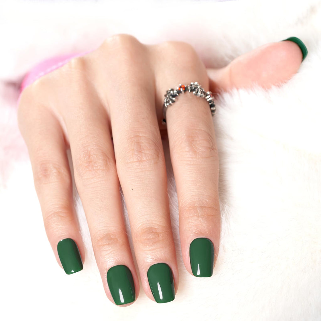WOOYAS Handmade Green Square Press-On Nails – 24Pcs Gel Kit with Glue & Tools