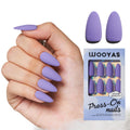 WOOYAS Almond Press-On Purple Nails – 24 Pcs Matte Gel Kit, Reusable