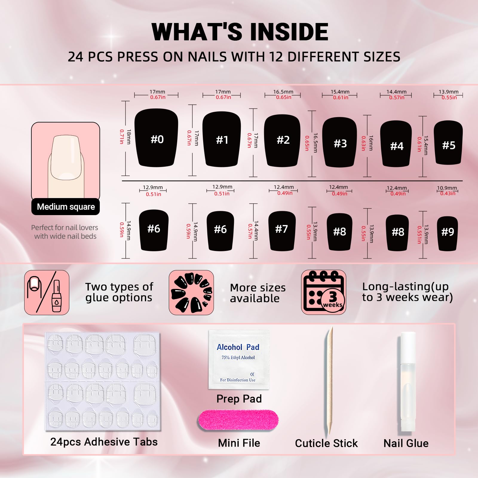 WOOYAS Extra Short Purple Glitter Gel Square Press-On Nails, 24Pcs