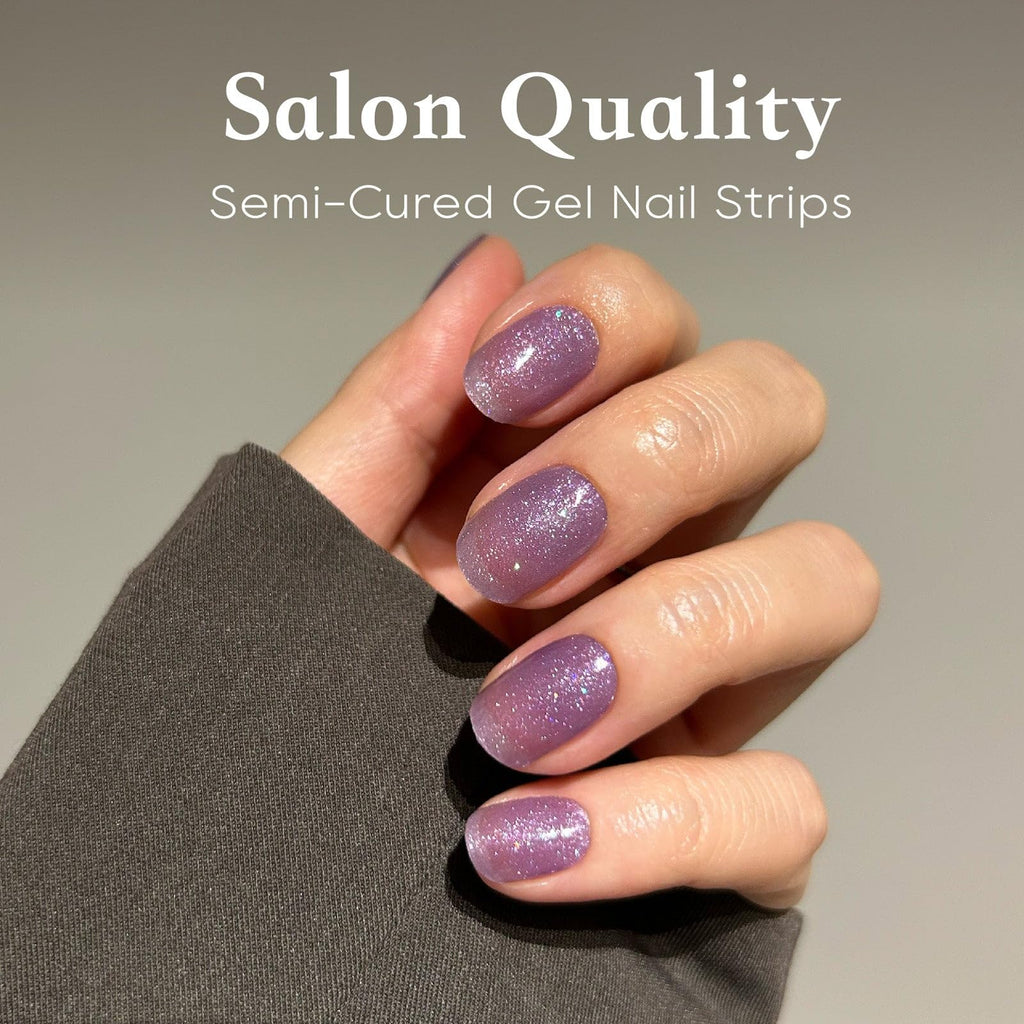 WOOYAS Extra Short Purple Glitter Gel Square Press-On Nails, 24Pcs