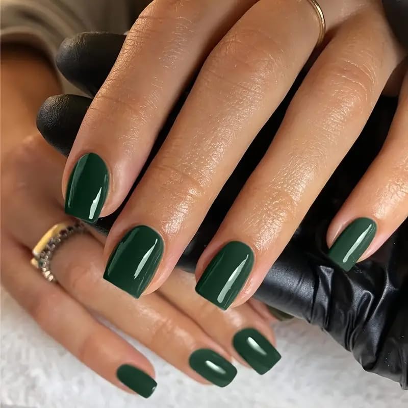 WOOYAS Handmade Green Square Press-On Nails – 24Pcs Gel Kit with Glue & Tools