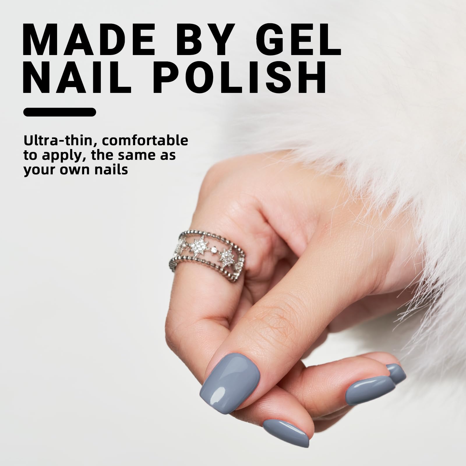 WOOYAS Haze Blue Short Press-On Nails – Salon-Quality Glue-On Nails with Glossy Gel Finish (24 Pcs)