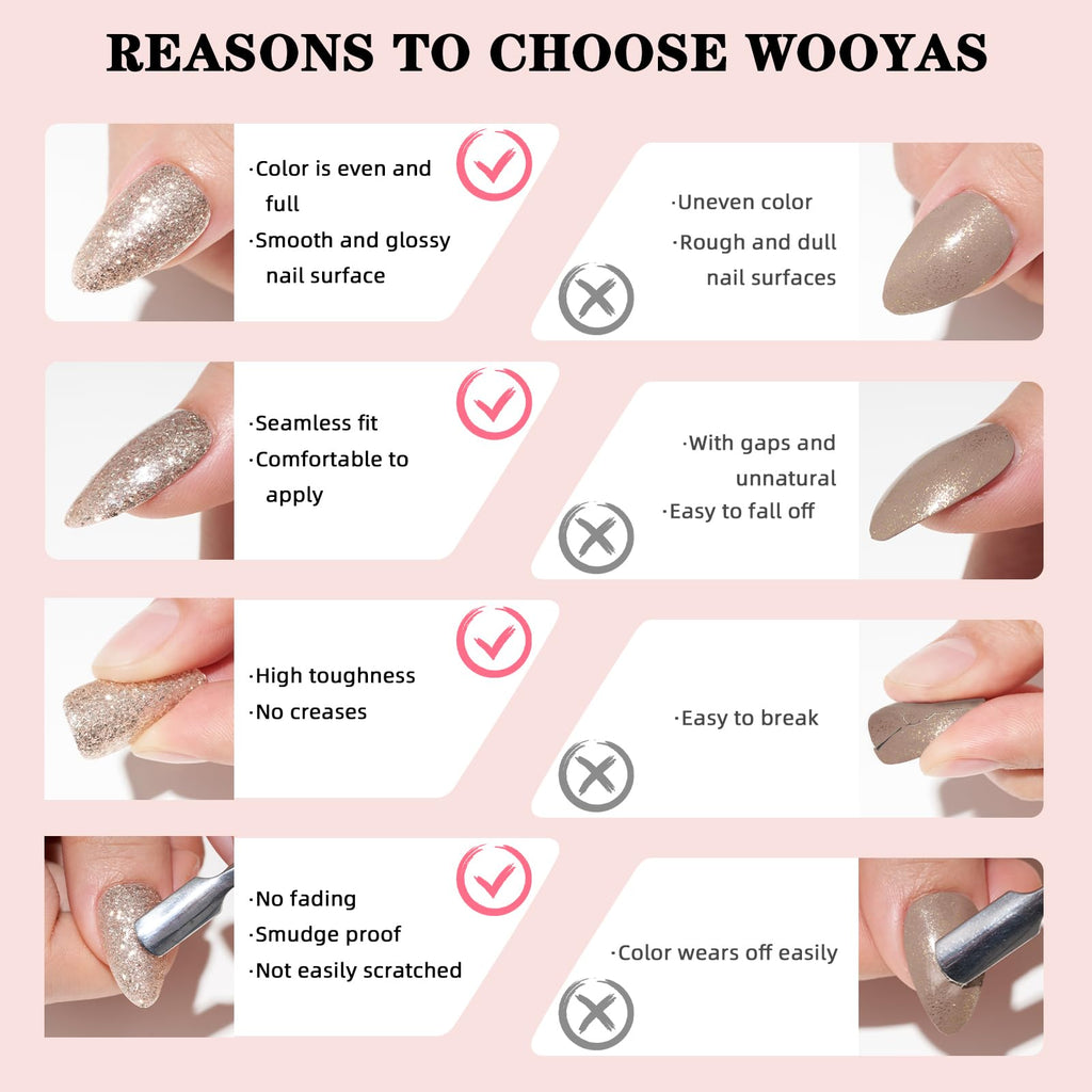 WOOYAS Almond Press-On Purple Nails – 24 Pcs Matte Gel Kit, Reusable