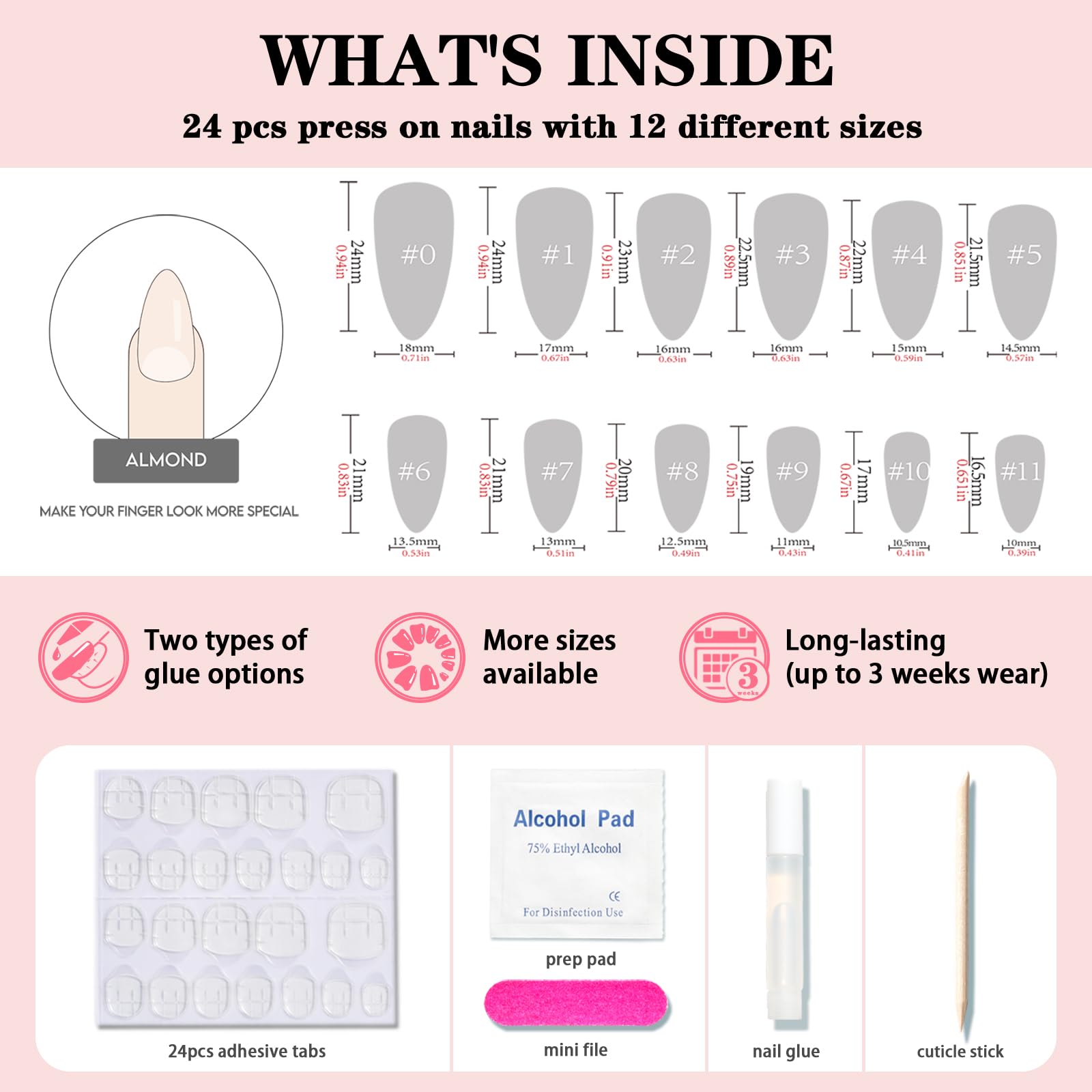 WOOYAS Almond Press-On Purple Nails – 24 Pcs Matte Gel Kit, Reusable