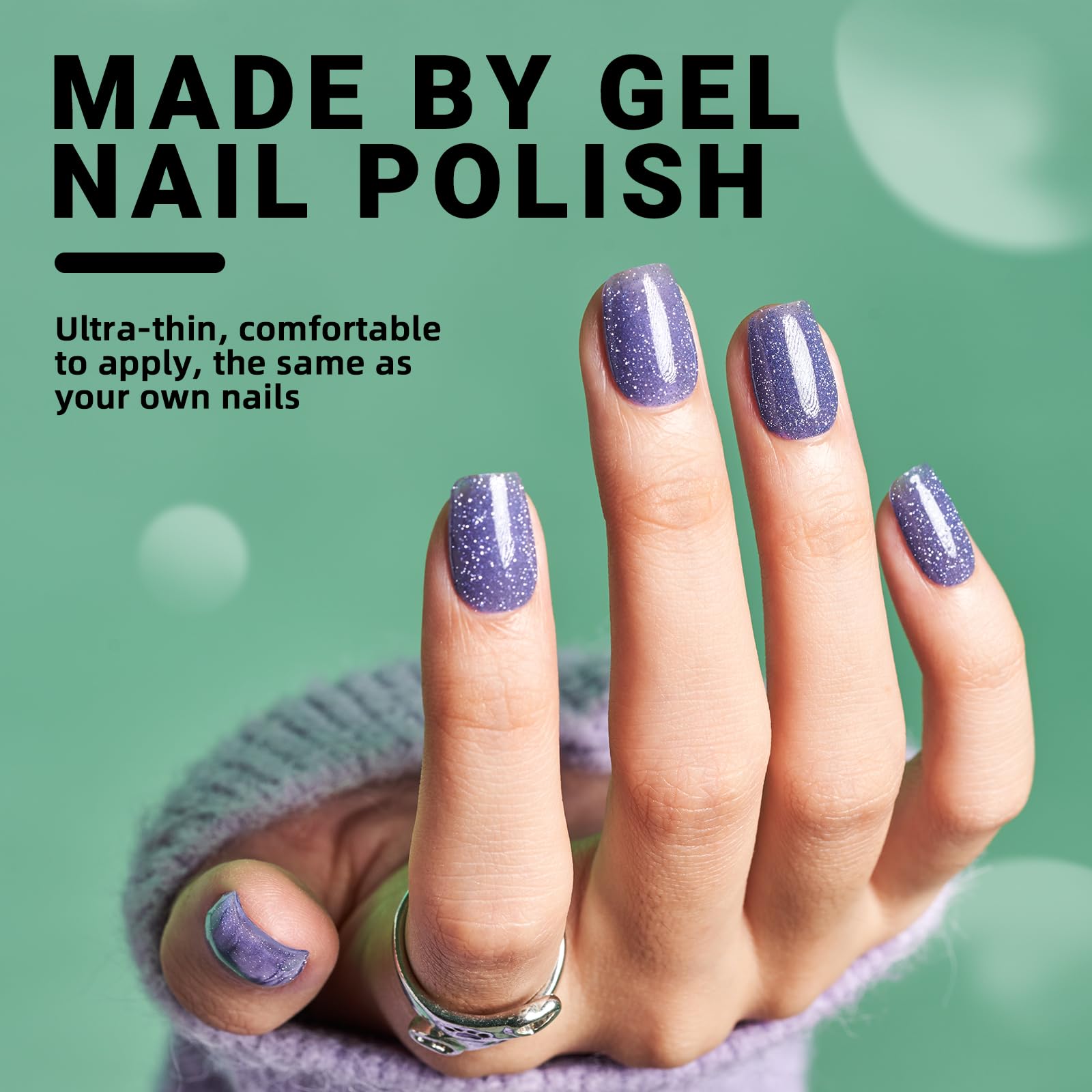 WOOYAS Extra Short Purple Glitter Gel Square Press-On Nails, 24Pcs