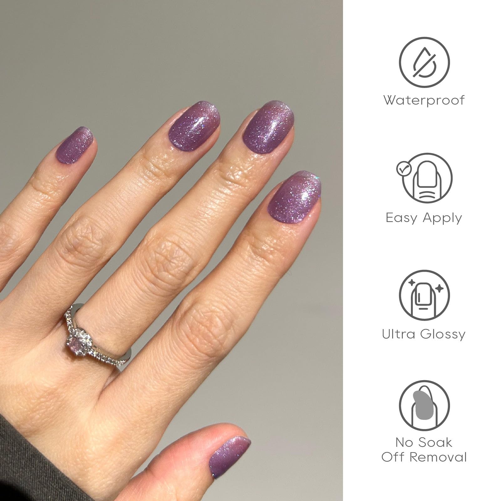 WOOYAS Extra Short Purple Glitter Gel Square Press-On Nails, 24Pcs