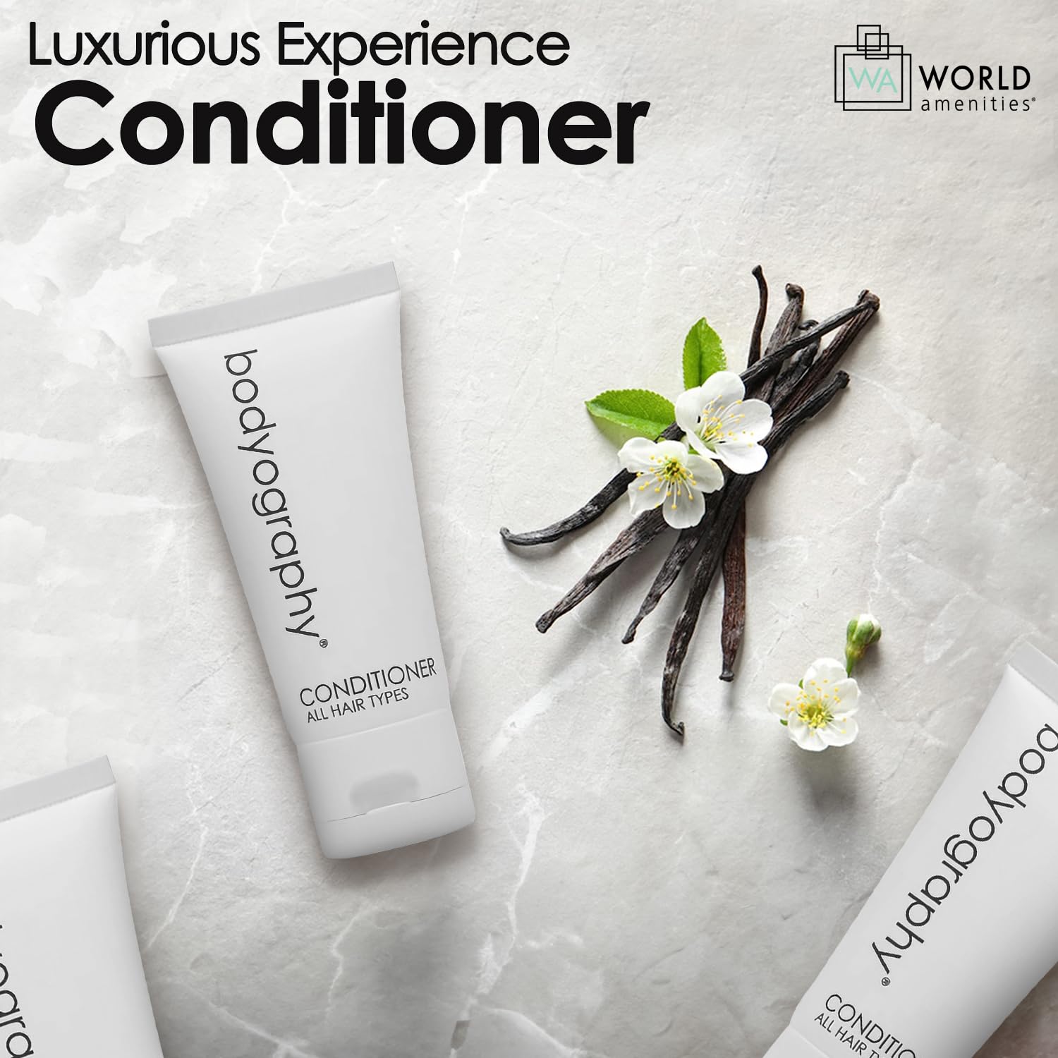World Amenities Bodyography Blanc Conditioner – 50-Count Travel Tubes, Vanilla White Tea