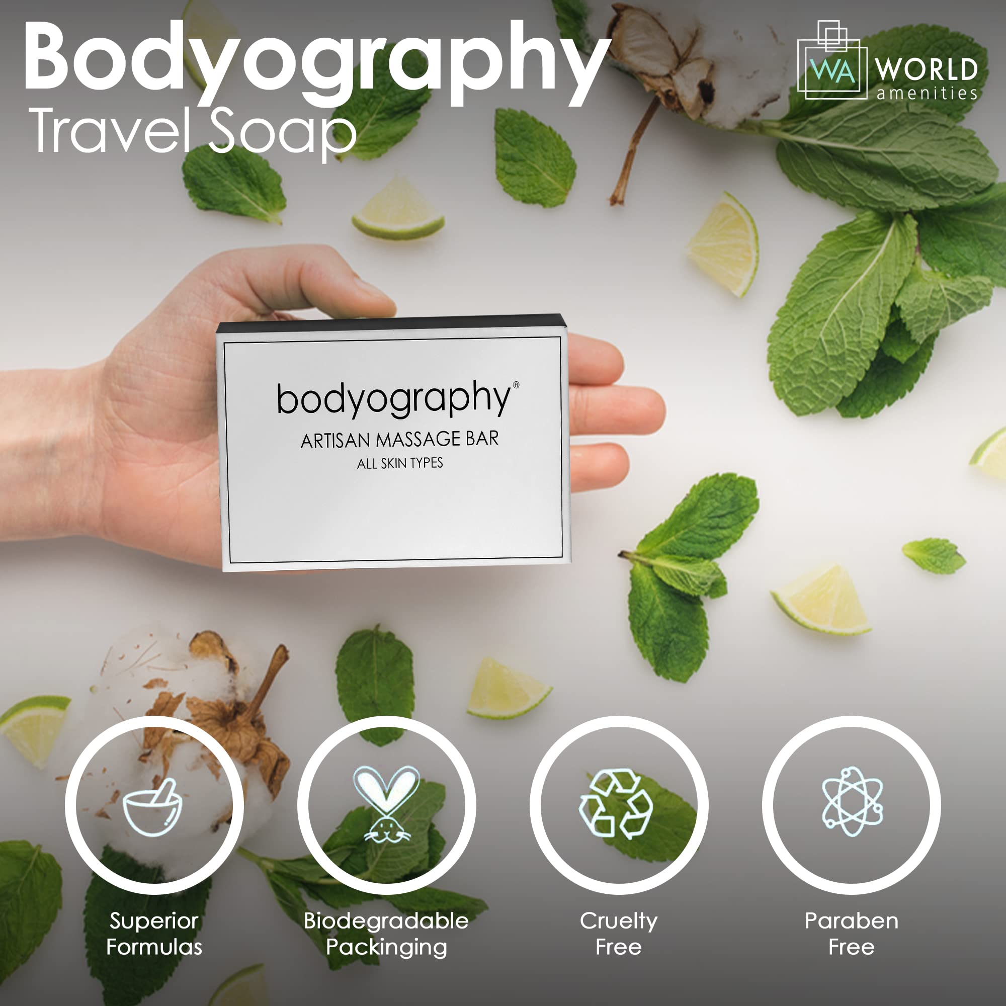 World Amenities Bodyography Blanc Bulk Artisan Massage Bar – 200 Count, Vanilla White Tea, Individually Boxed Hotel Amenities