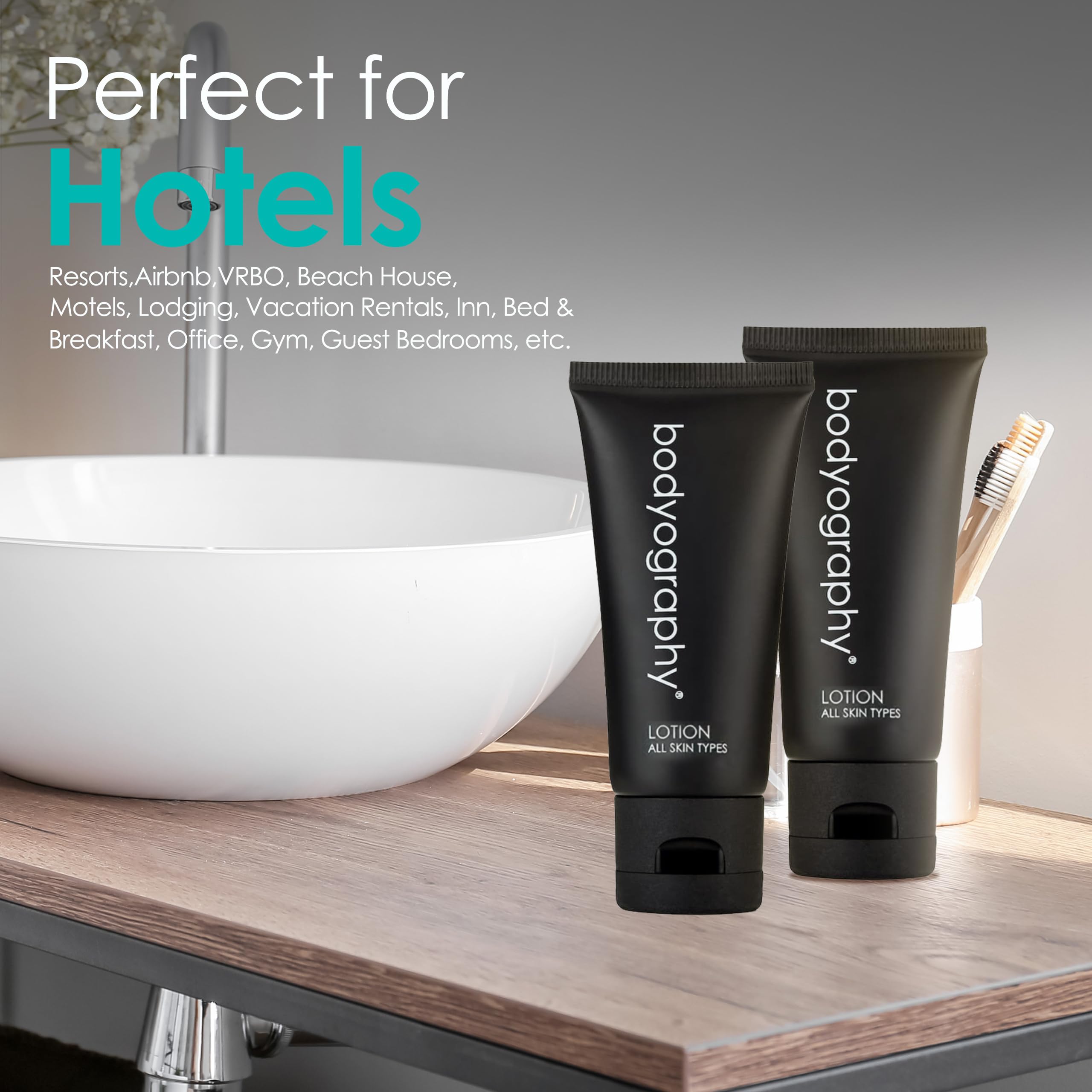 World Amenities Bodyography Lotion 40ml Tube with Flip Top – Pack of 25 | Lightweight, Oil-Free Hydration