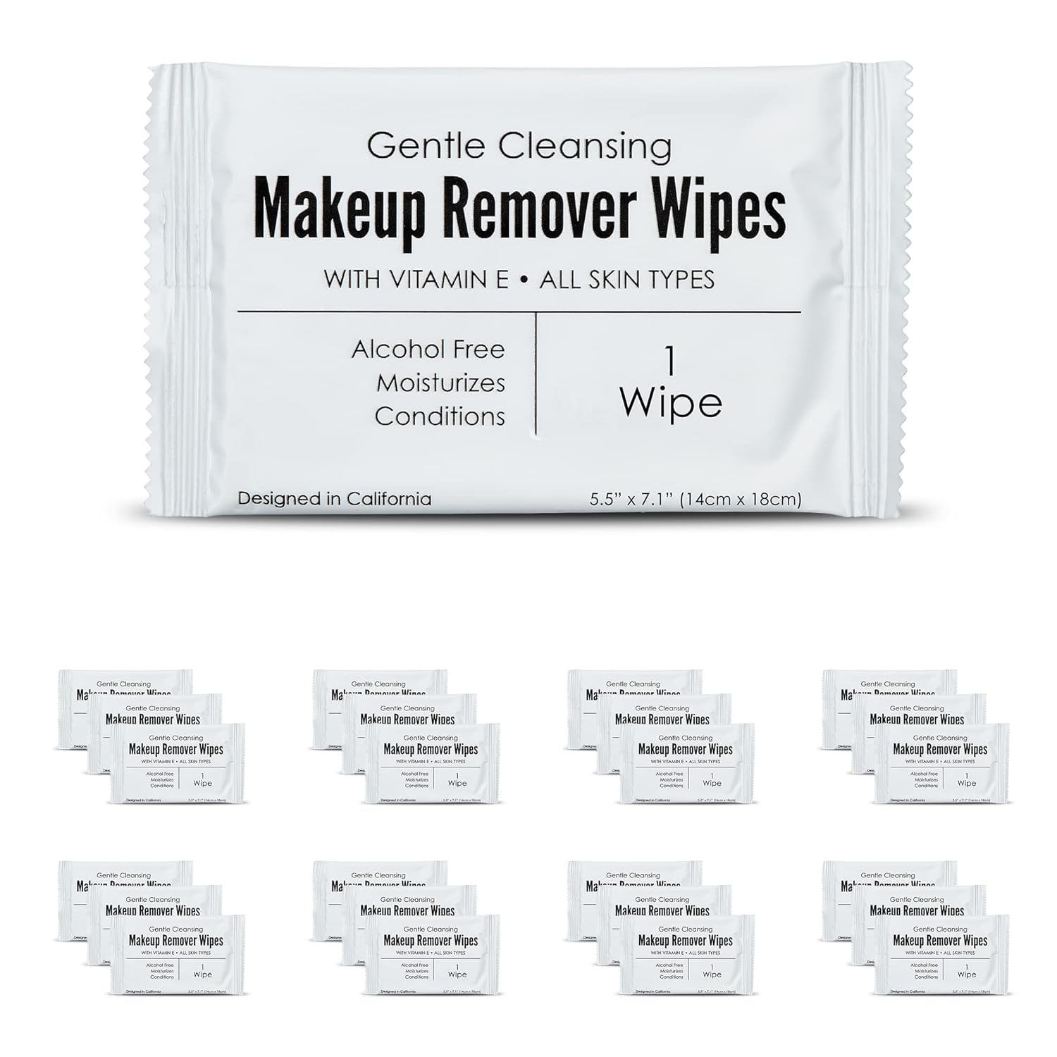 World Amenities Bulk Makeup Remover Wipes – 500 Count, Individually Wrapped, Alcohol-Free, Vitamin E