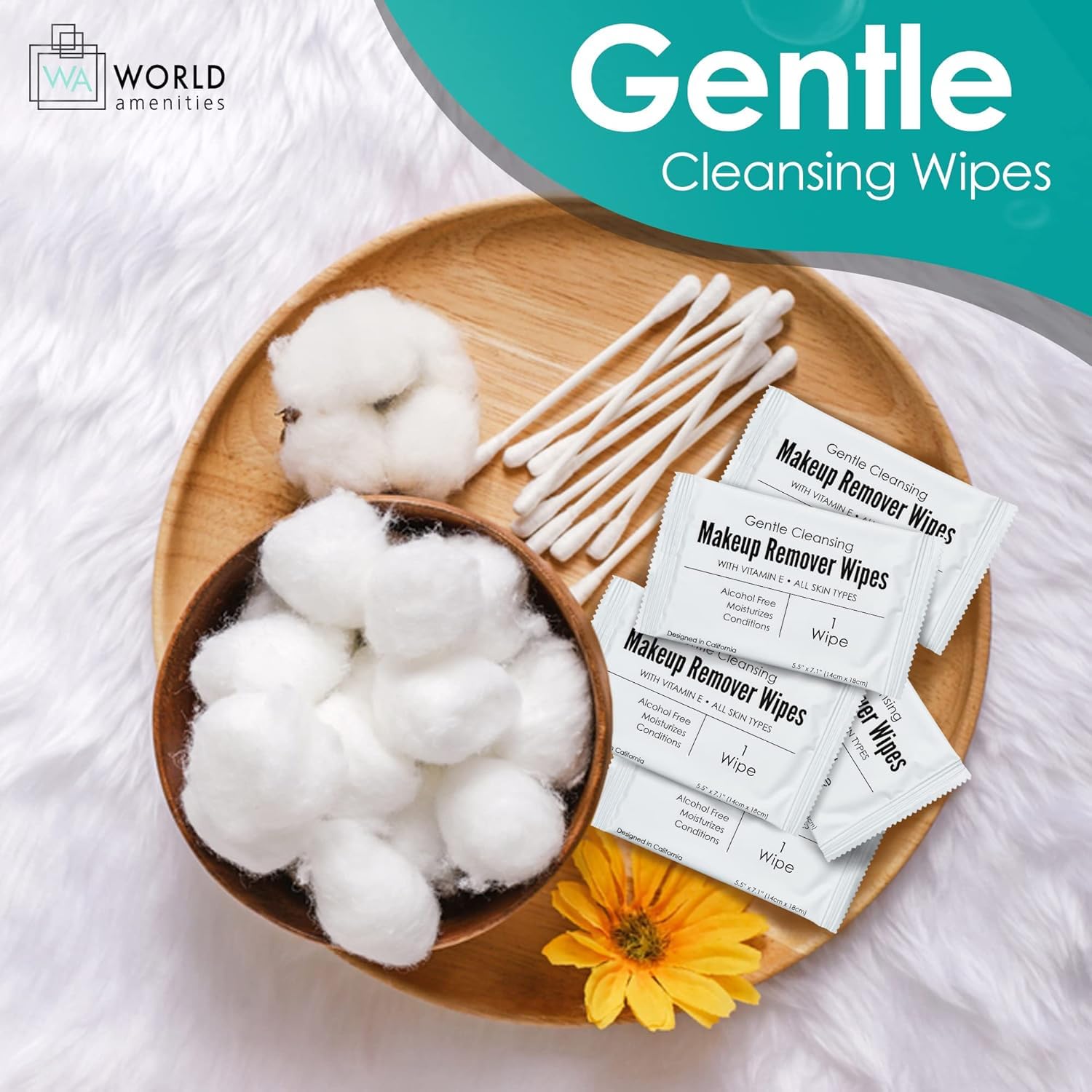 World Amenities Bulk Makeup Remover Wipes – 500 Count, Individually Wrapped, Alcohol-Free, Vitamin E
