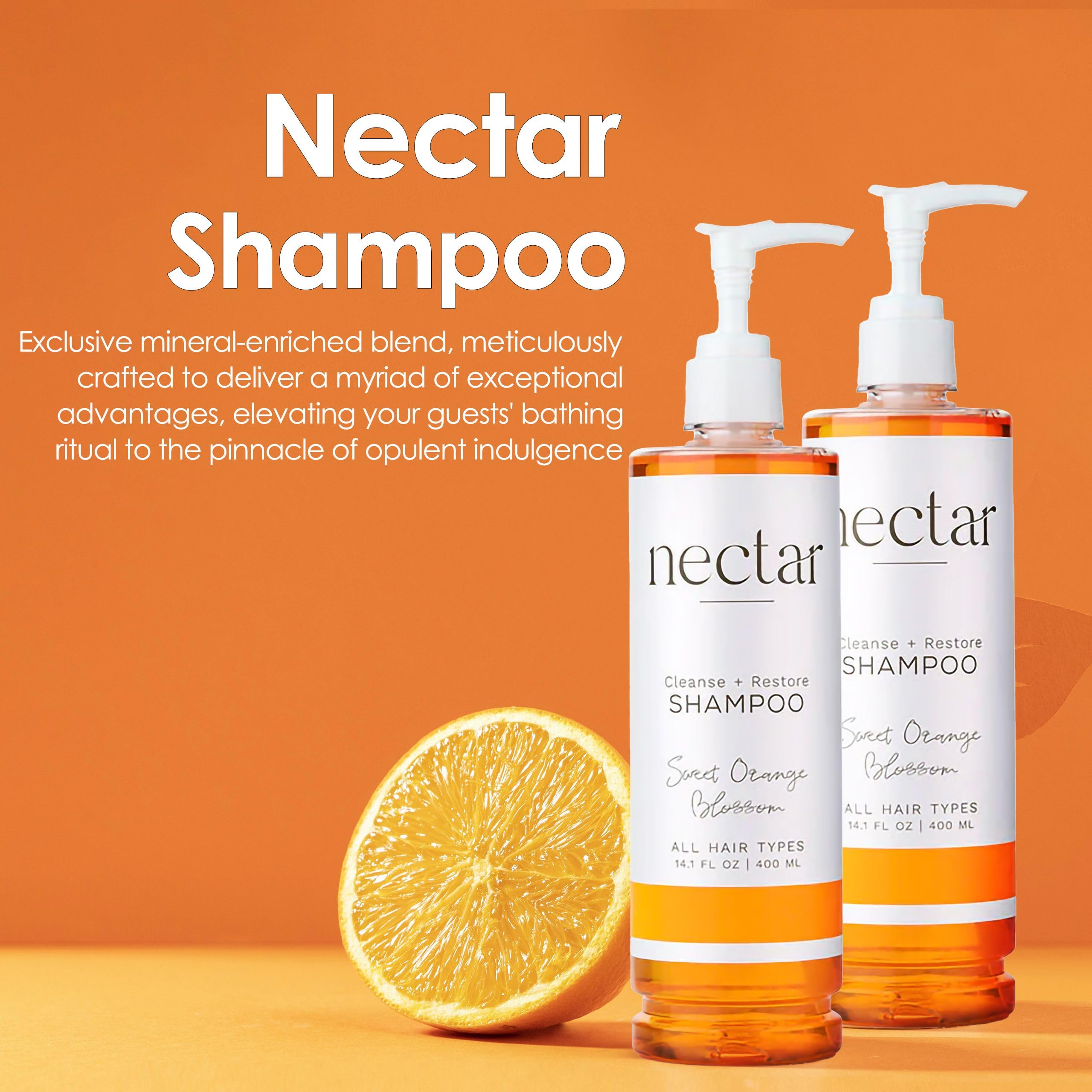 World Amenities Nectar Pump Bottle Hair Shampoo – Orange Blossom Balancing with Vitamins
