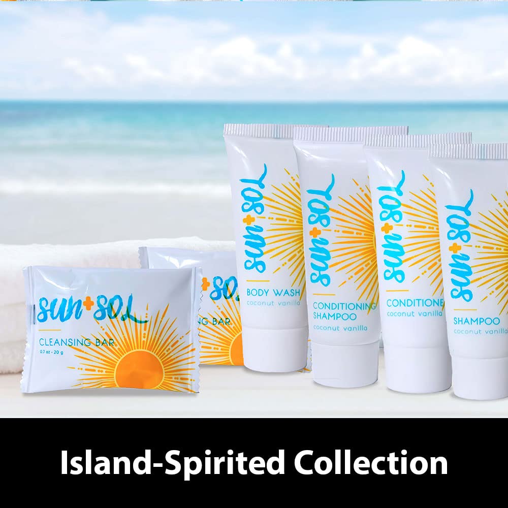 World Amenities Sun + Sol 2-in-1 Shampoo & Conditioner Bulk Pack – Coconut & Vanilla, 0.7 oz Tubes (50 Count)