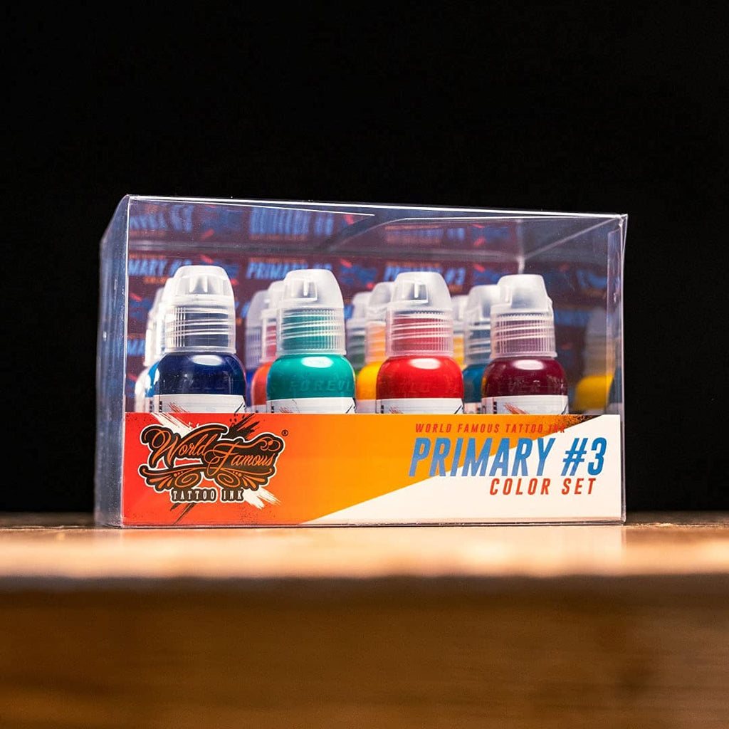 World Famous Tattoo Ink - 12 Primary Color Kit #3 (1 oz each) with White Ink