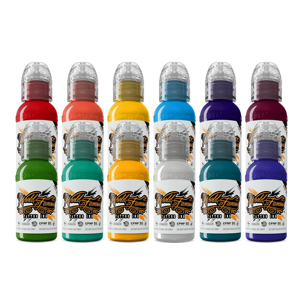 World Famous Tattoo Ink - 12 Primary Color Kit #3 (1 oz each) with White Ink
