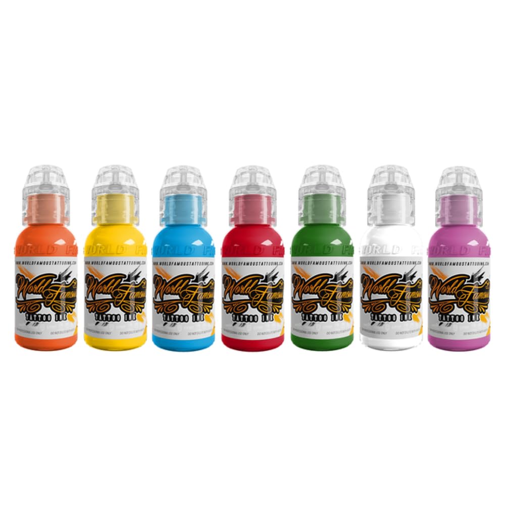 World Famous Tattoo Ink 7 Color Simple Set – Vegan, Travel-Friendly 0.5 oz Bottles (7 Colors)
