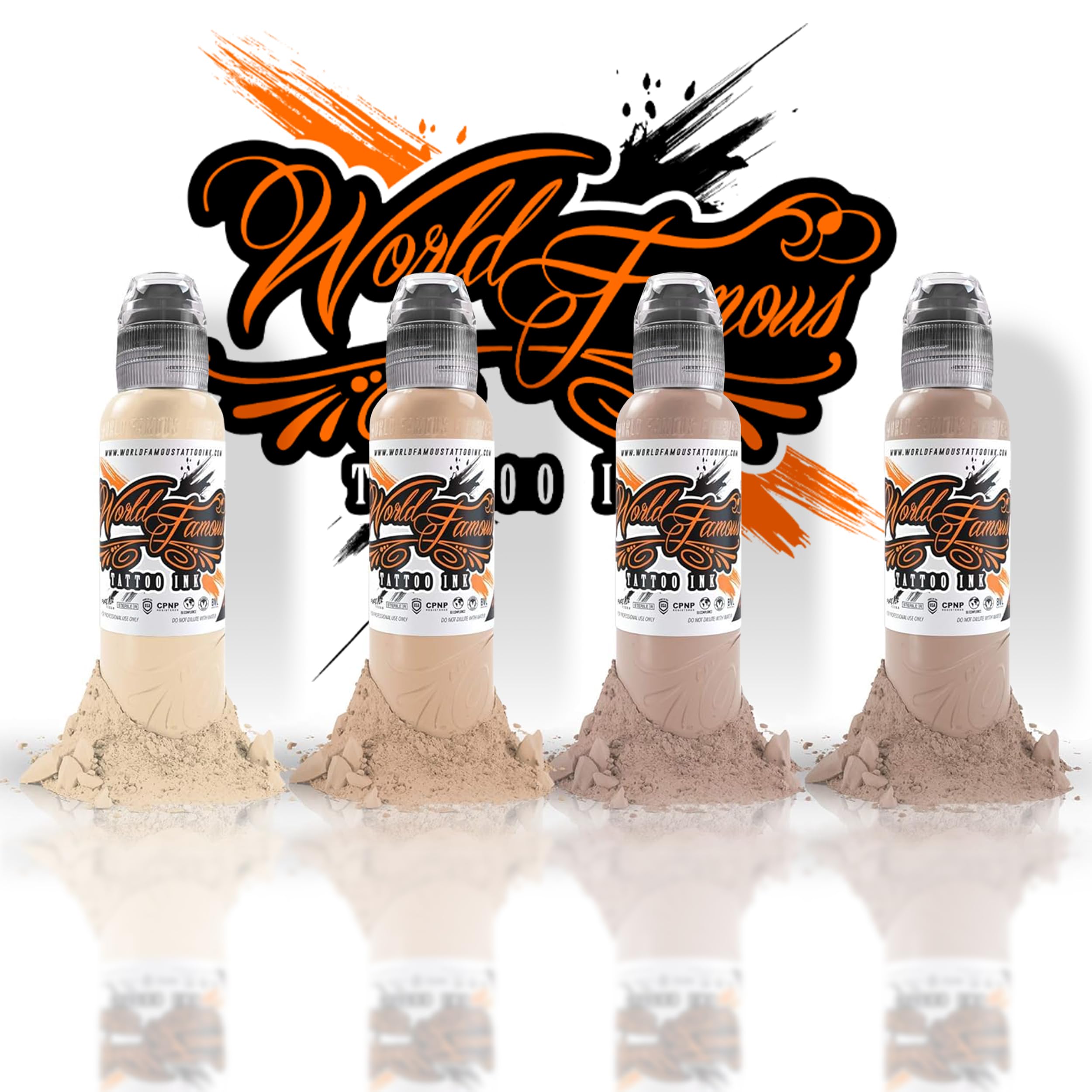 World Famous Tattoo Ink Skintone 4-Count Set – 4 x 1oz Skin Tones for Cover-Ups