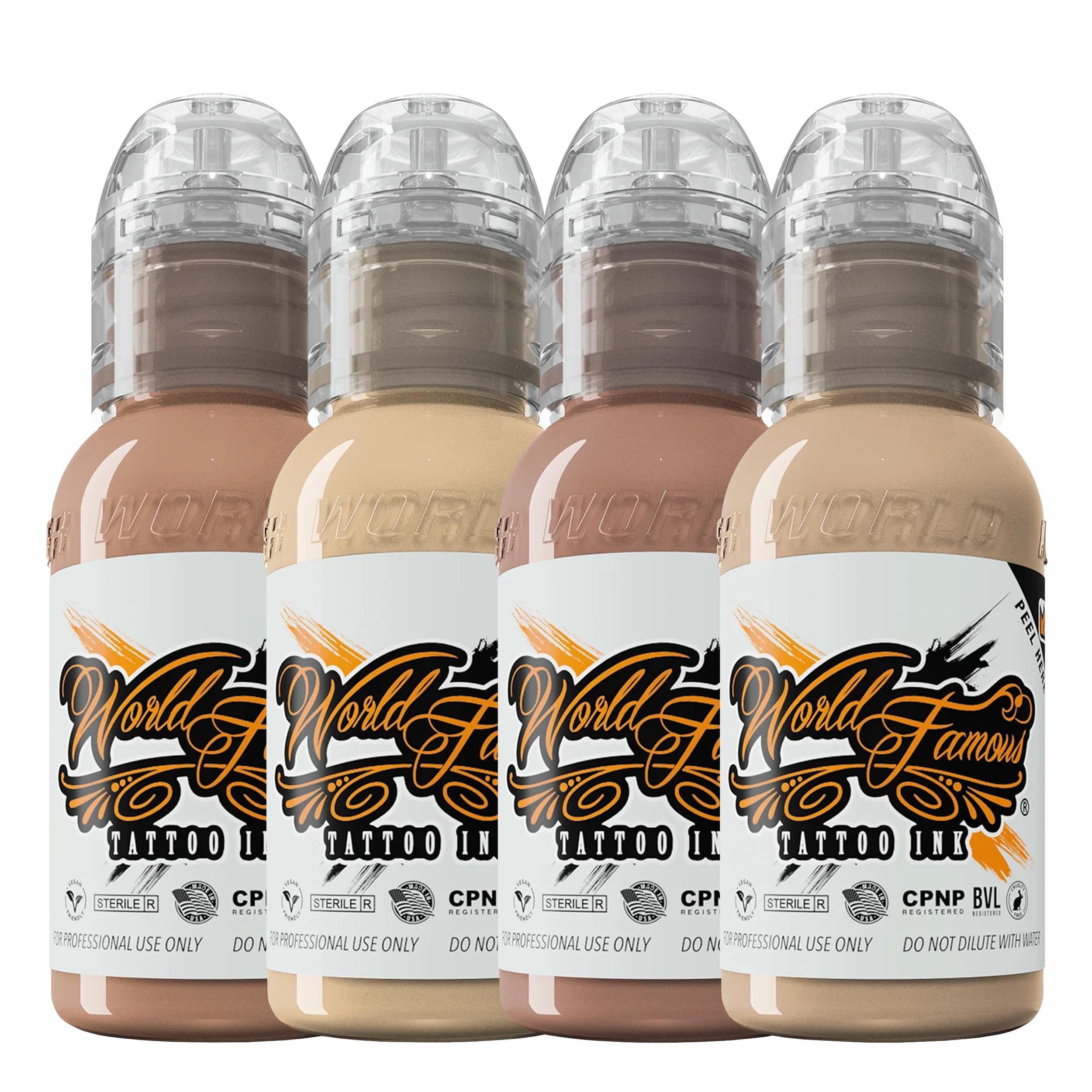 World Famous Tattoo Ink Skintone 4-Count Set – 4 x 1oz Skin Tones for Cover-Ups
