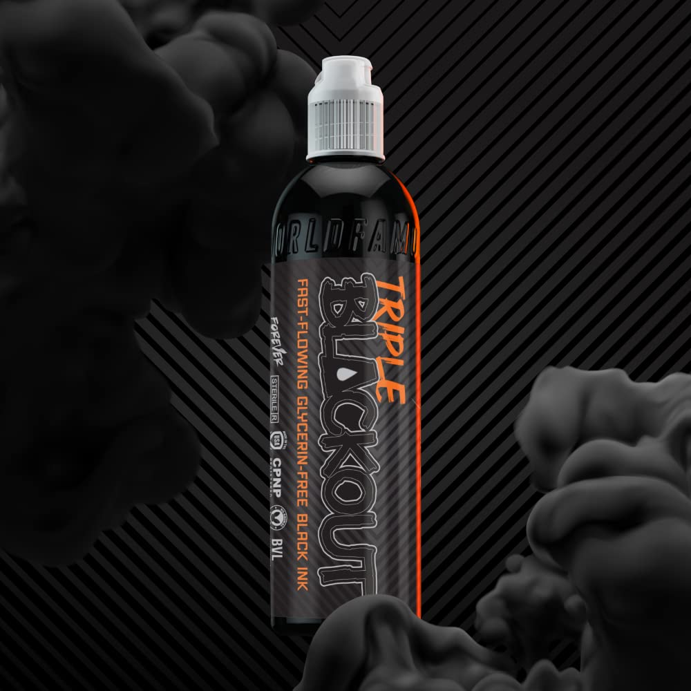 World Famous Tattoo Ink - Triple Blackout (8 oz) - Dark, Bold Black Shade - Vegan & Non-Toxic