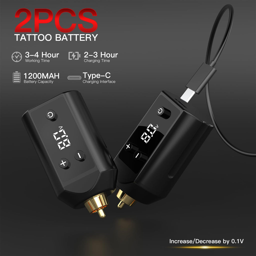 Wormhole Wireless Tattoo Machine Kit – Dual 1200mAh Power Supplies, 2 PCS, Cartridges & Inks, Beginner Friendly Rotary Pen