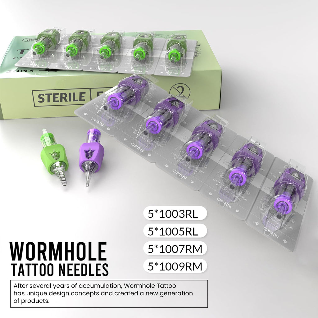 Wormhole Tattoo Cartridge Needles 20pcs Mixed Sizes – Finger Ledge, 1003RL 1005RL 1005RM 1007RM