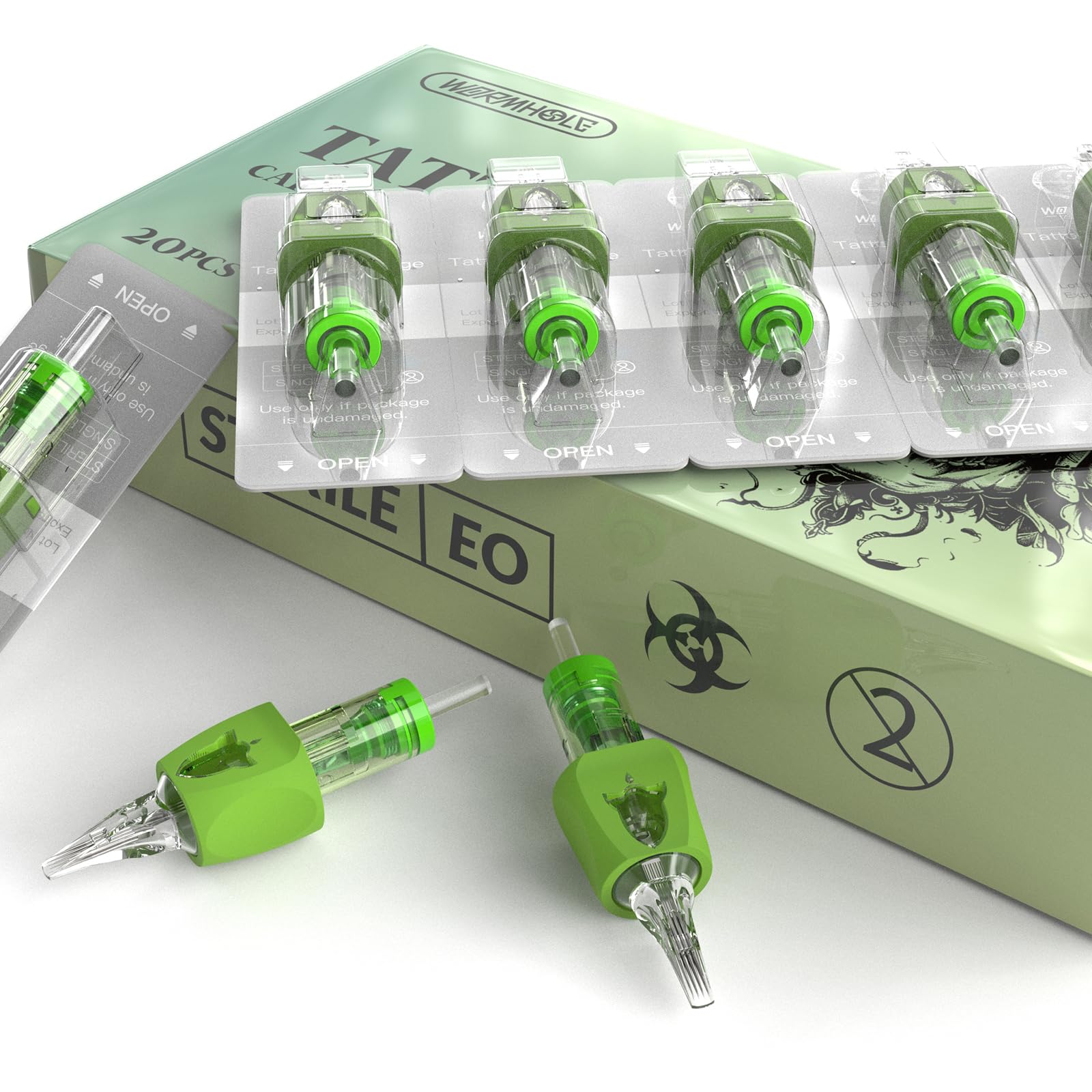 Wormhole Tattoo 1021RM Cartridge Needles – 21 Round Magnum, 20pcs, Finger Ledge, 3.5mm Taper