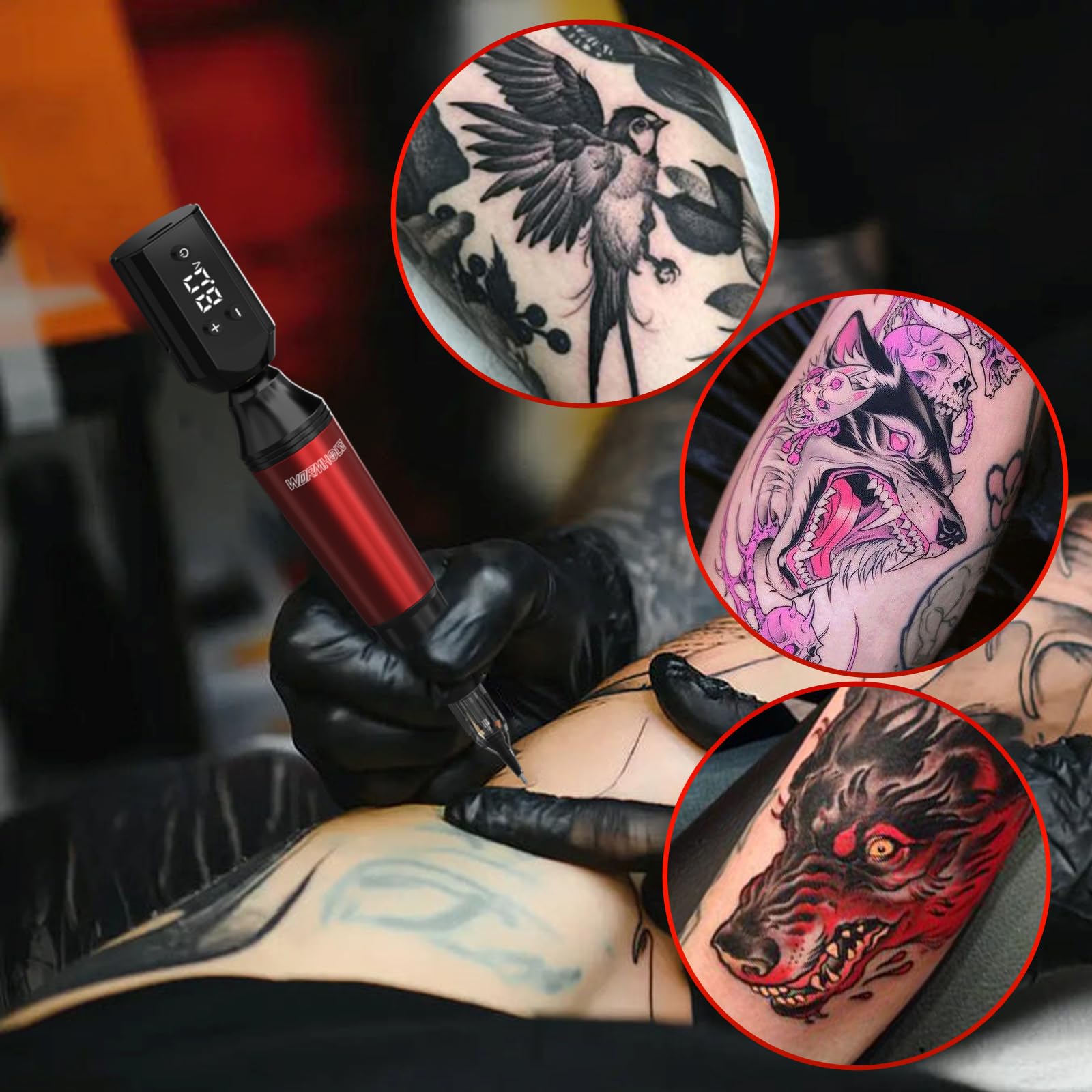 Wormhole Wireless Tattoo Machine Kit – Dual 1200mAh Power Supplies, 2 PCS, Cartridges & Inks, Beginner Friendly Rotary Pen