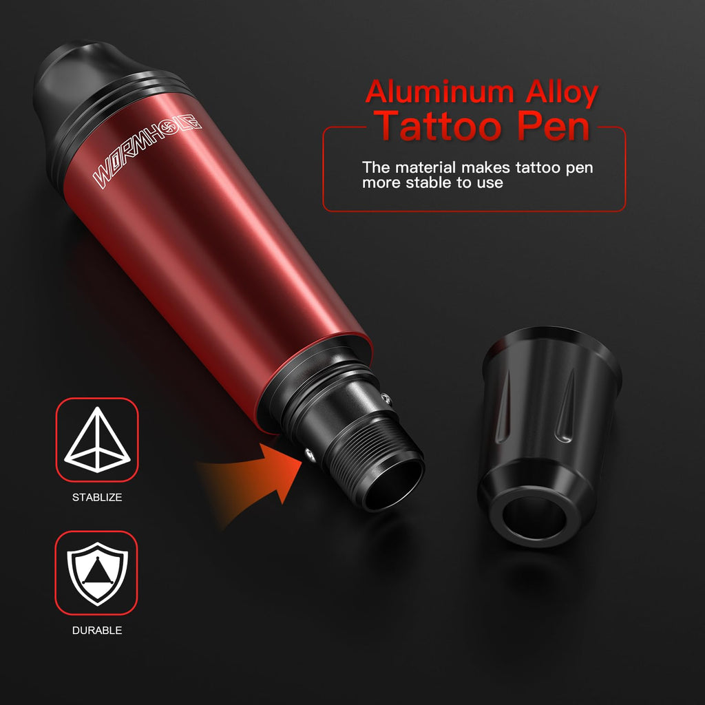 Wormhole Wireless Tattoo Machine Kit – Dual 1200mAh Power Supplies, 2 PCS, Cartridges & Inks, Beginner Friendly Rotary Pen