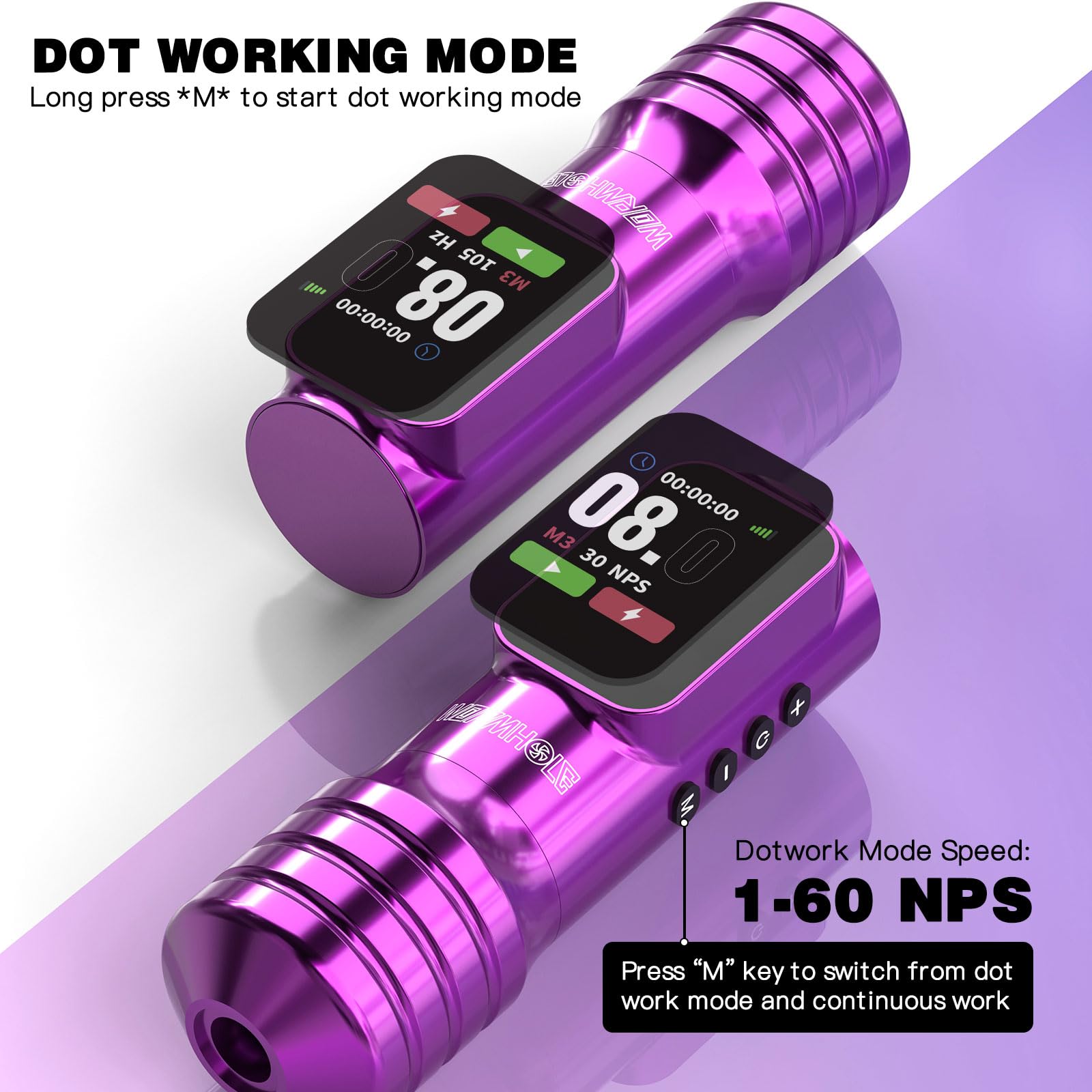 Wormhole Tattoo Wireless Tattoo Gun Kit - Aluminum Alloy, Dot Work Mode, Large Screen Display