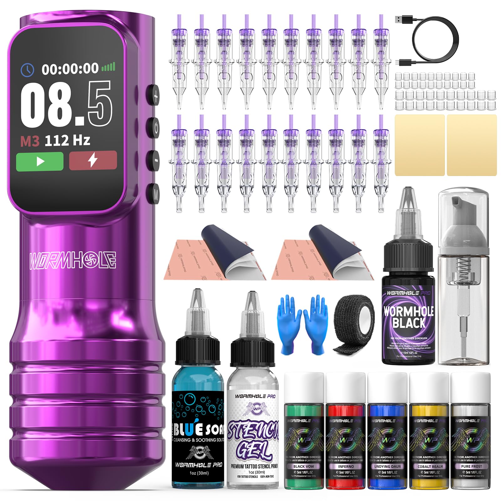 Wormhole Tattoo Wireless Tattoo Gun Kit - Aluminum Alloy, Dot Work Mode, Large Screen Display
