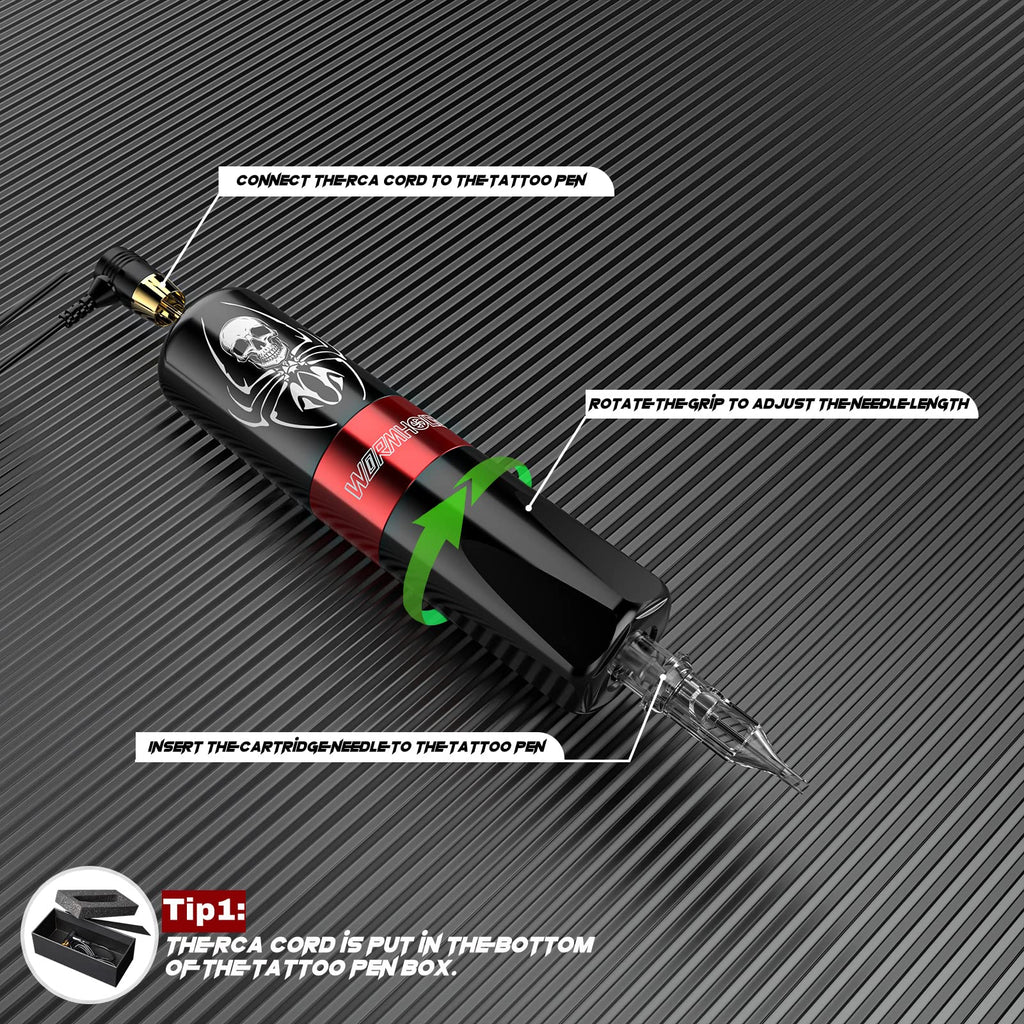 Wormhole Tattoo Kit: Complete Starter Gun Kit with 11 Inks, 10 Cartridges, Power Supply
