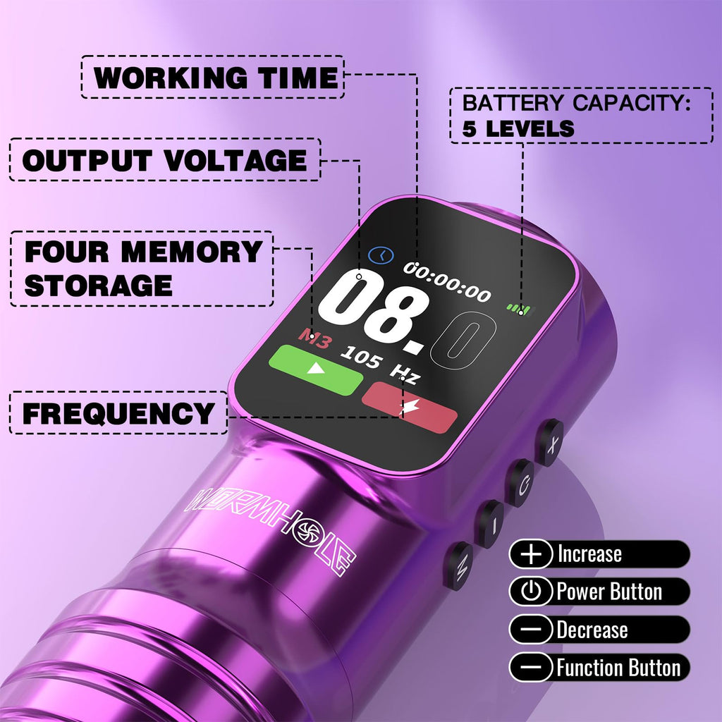 Wormhole Tattoo Wireless Tattoo Gun Kit - Aluminum Alloy, Dot Work Mode, Large Screen Display