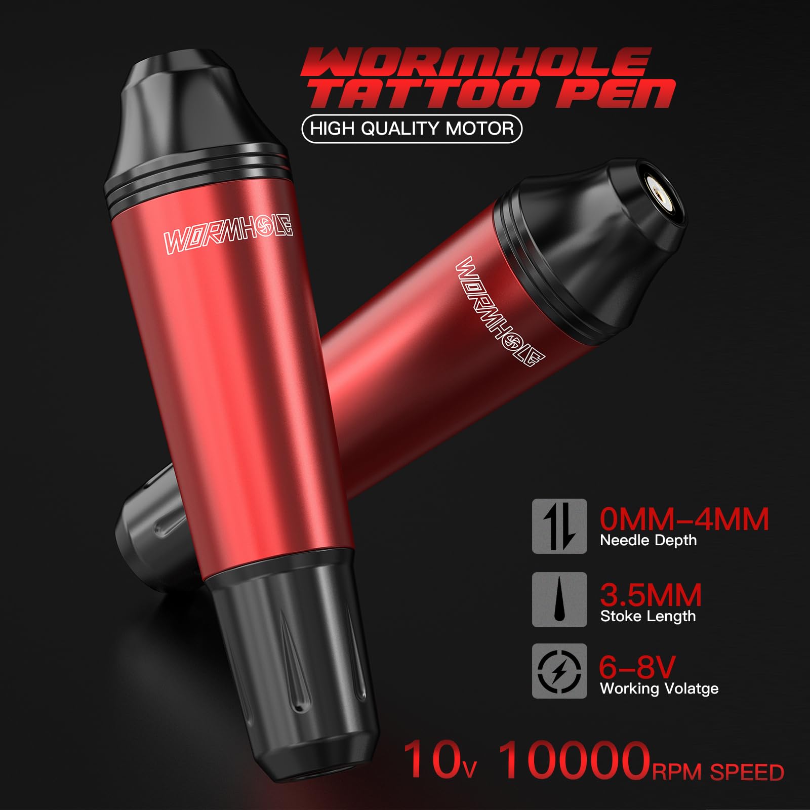 Wormhole Wireless Tattoo Machine Kit – Dual 1200mAh Power Supplies, 2 PCS, Cartridges & Inks, Beginner Friendly Rotary Pen