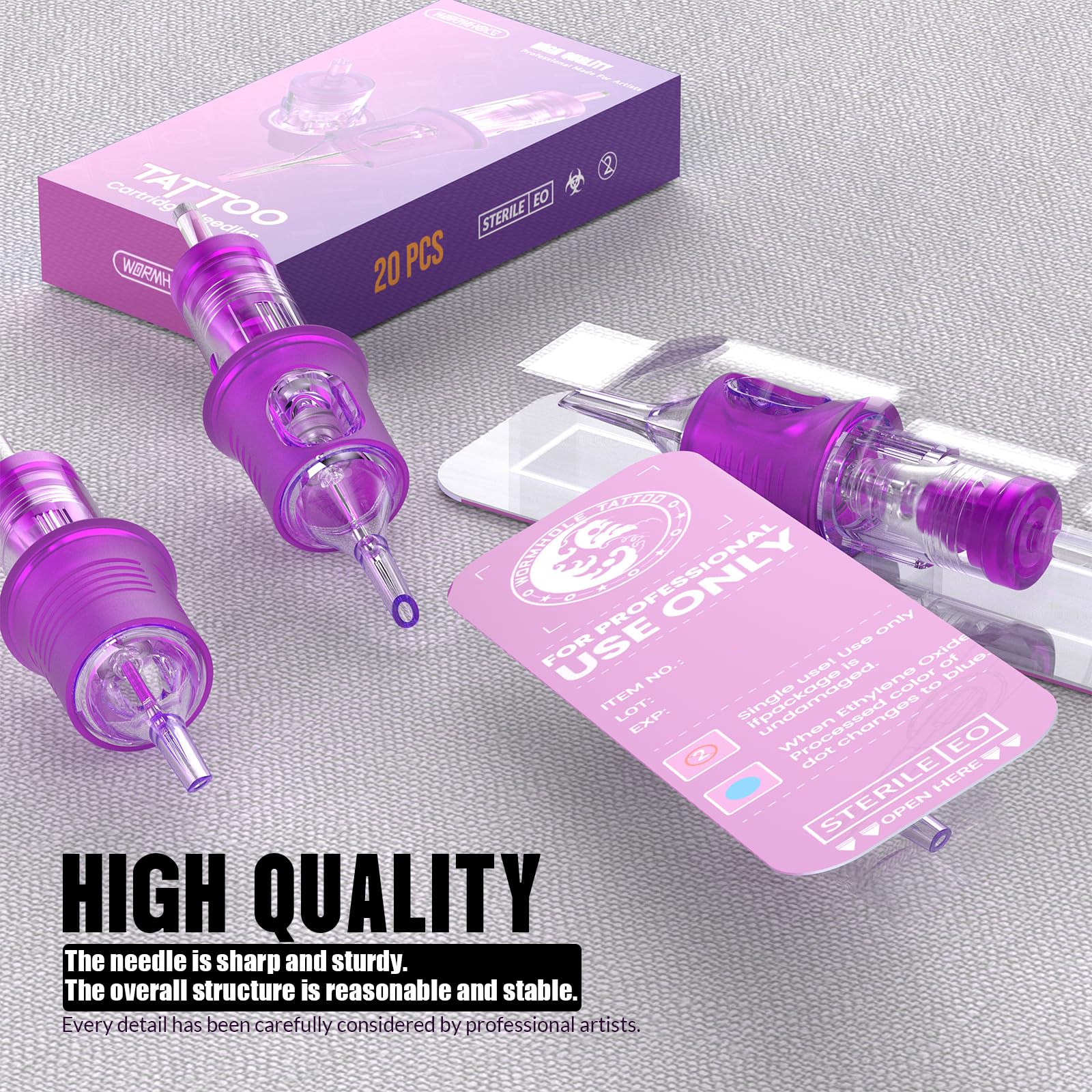 Wormhole Tattoo 20Pcs 7RS Cartridge Needles – Disposable Round Shader for Rotary Tattoo Machines