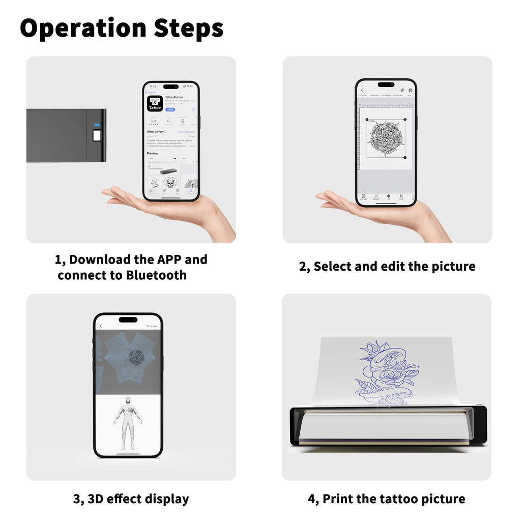 Wormhole Tattoo Stencil Printer – Wireless Bluetooth Portable Thermal Copier, 2500mAh Battery