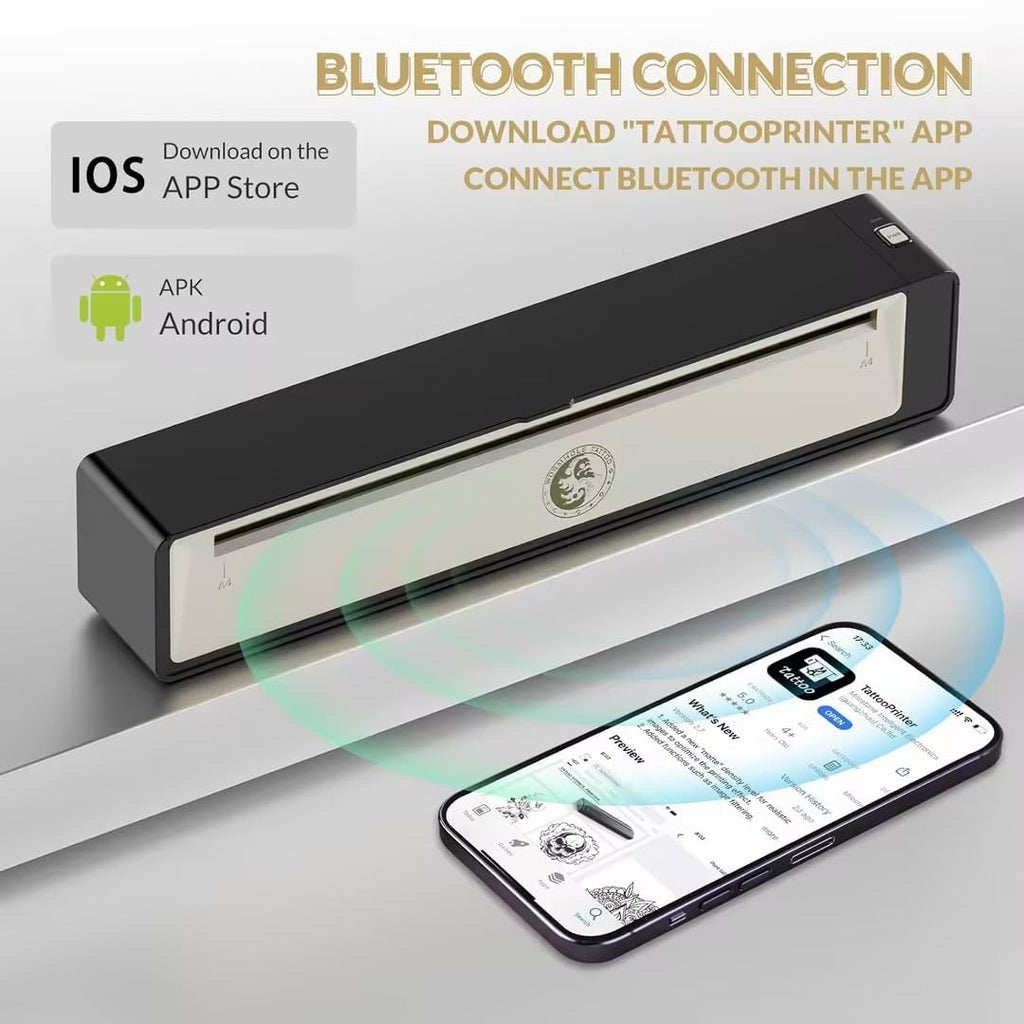 Wormhole Tattoo Stencil Printer – Wireless Bluetooth Portable Thermal Copier, 2500mAh Battery