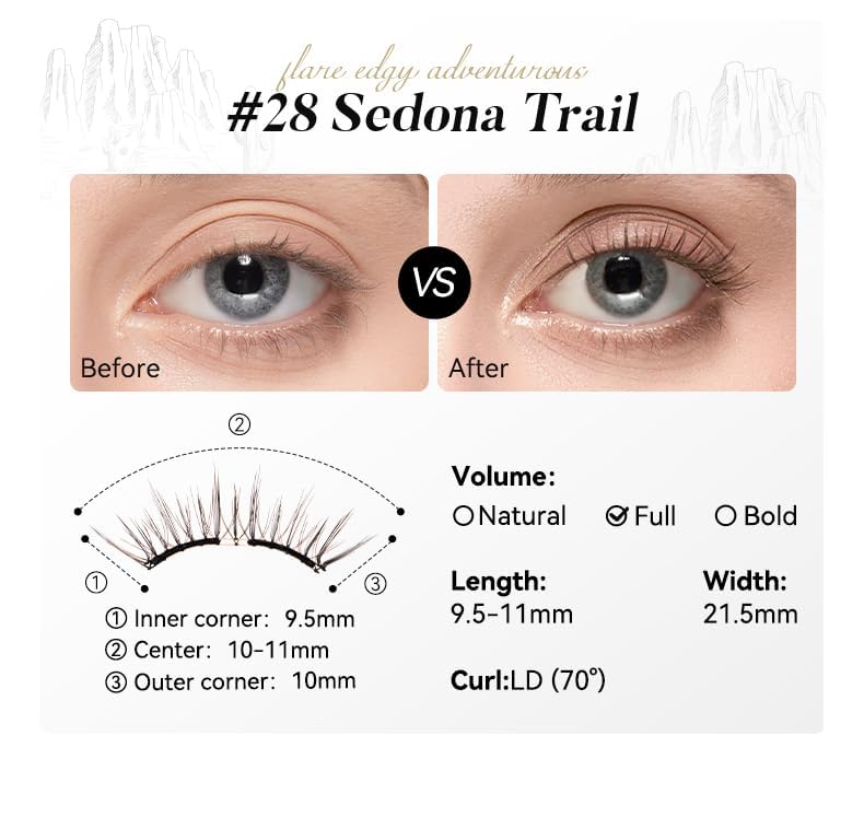 WOSADO Magnetic Eyelashes with Applicator Kit – Sedona Trail, Glue-Free & Reusable