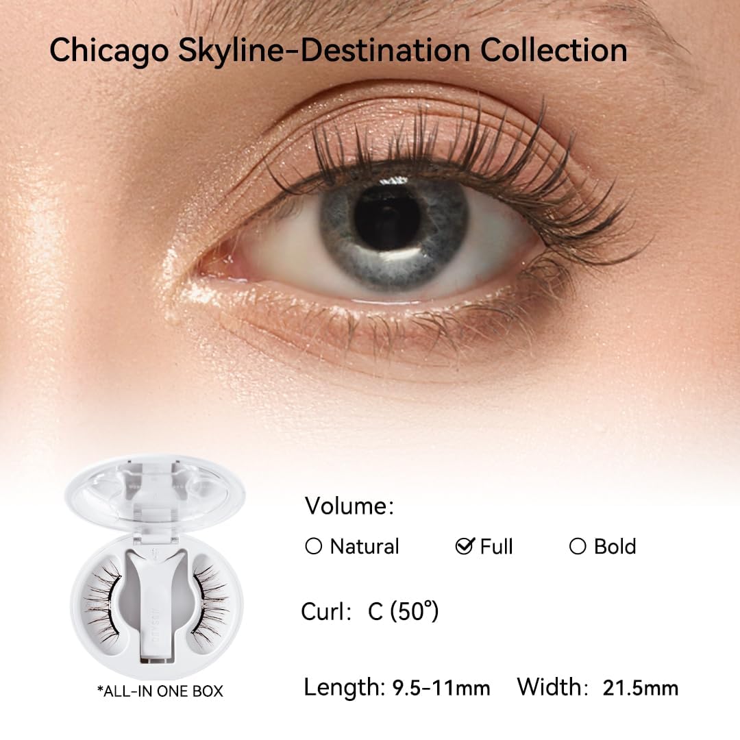 WOSADO Magnetic Eyelashes with Applicator Kit – Glue-Free, Reusable (V27 Chicago Skyline)