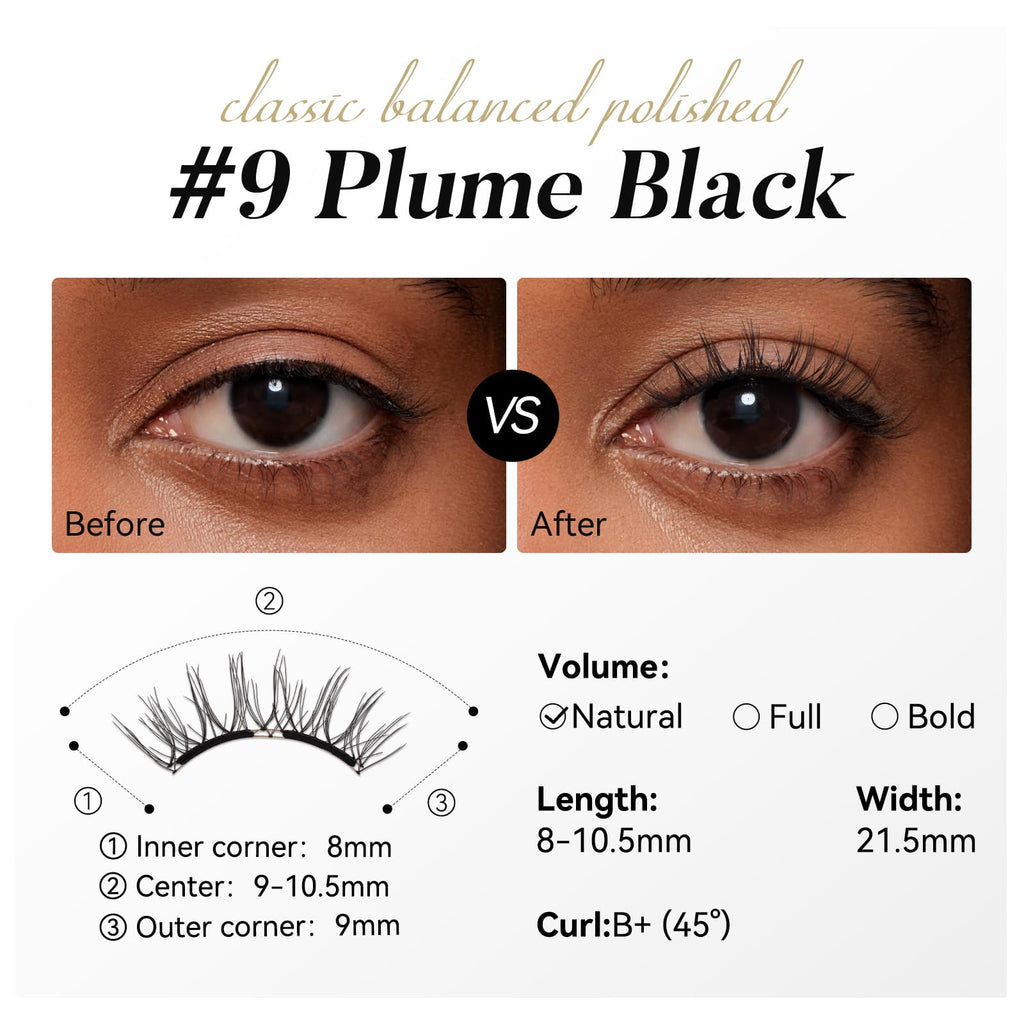 WOSADO V9 Plume Black Magnetic Eyelashes with Applicator Kit – Glue-Free & Reusable