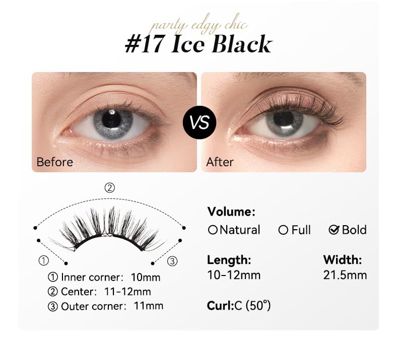 WOSADO Magnetic Eyelashes with Applicator Kit – V17 Ice Black, Glue-Free & Reusable