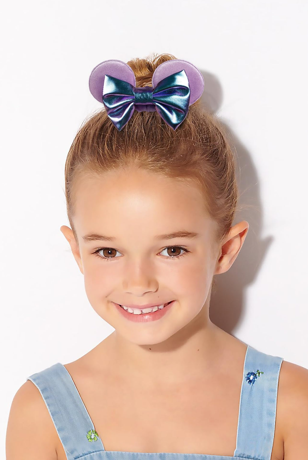 WOVOWOVO Mouse Ear Hair Scrunchies – 2 Pack Mermaid Velvet with Purple Bows for Women & Girls