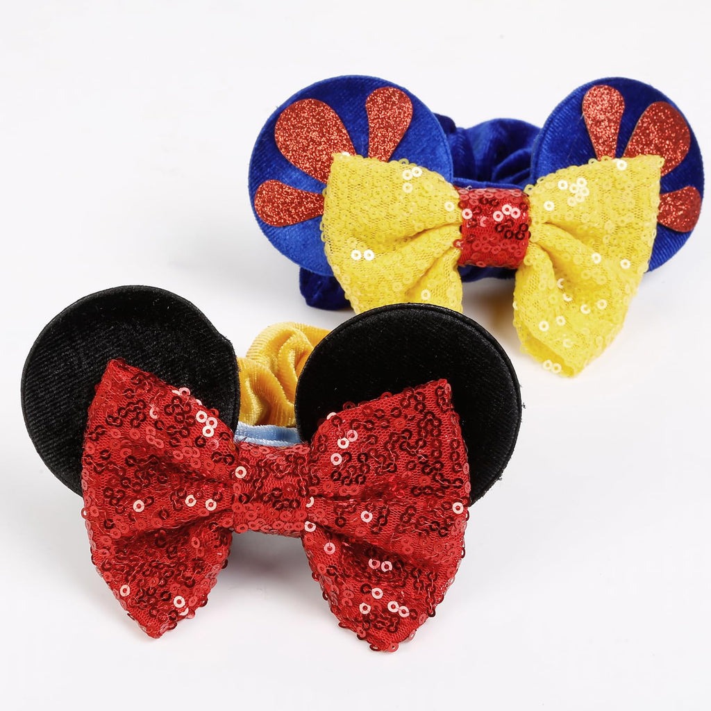 WOVOWOVO Mouse Ear Velvet Scrunchies 2-Pack – Snow White Ears for Women