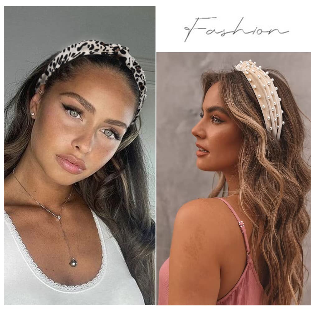 WOVOWOVO Velvet Pearl Knotted Headbands – 6-Pack Turban Style for Women & Girls