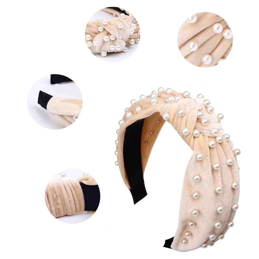WOVOWOVO Velvet Pearl Knotted Headbands – 6-Pack Turban Style for Women & Girls