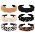 WOVOWOVO Velvet Pearl Knotted Headbands – 6-Pack Turban Style for Women & Girls