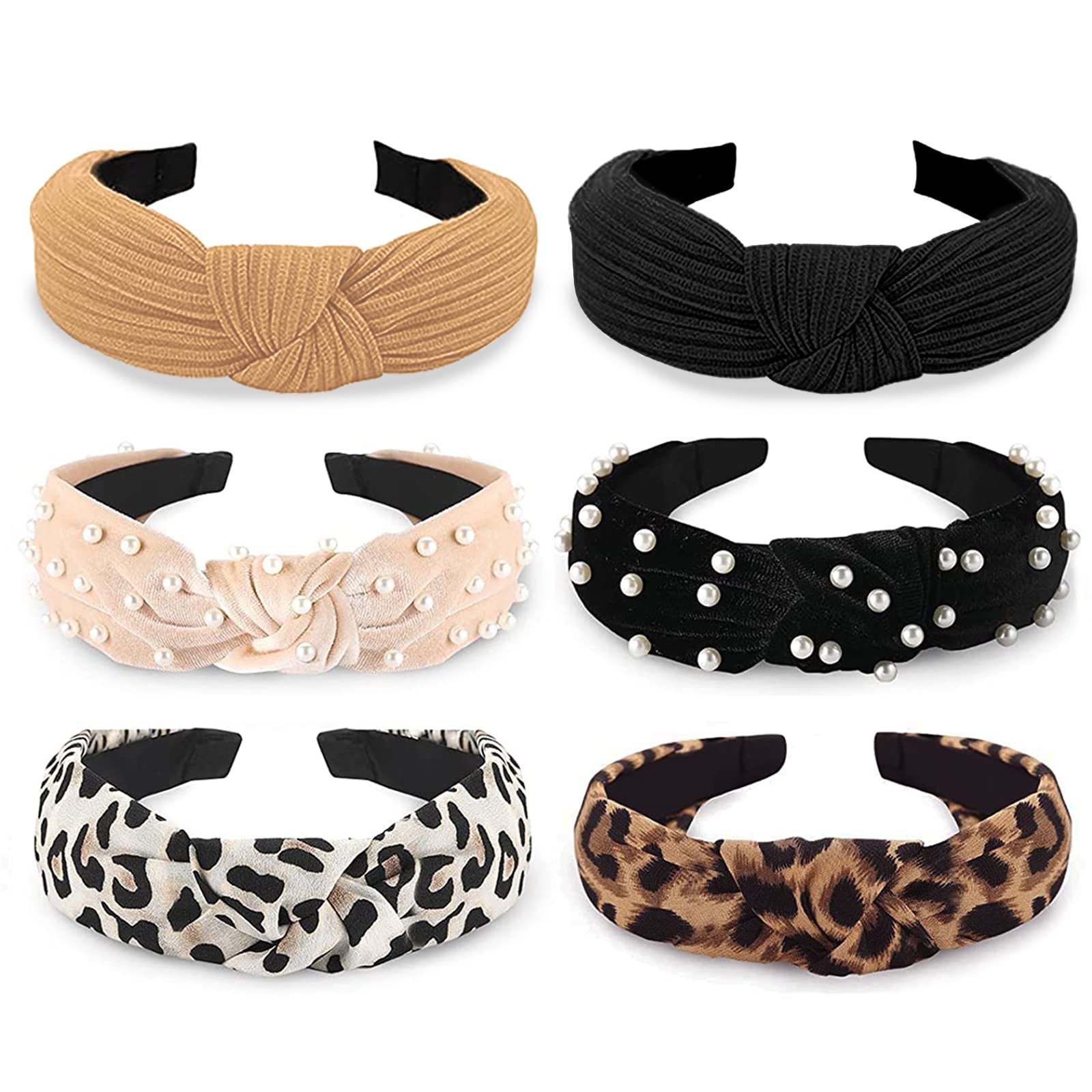 WOVOWOVO Velvet Pearl Knotted Headbands – 6-Pack Turban Style for Women & Girls